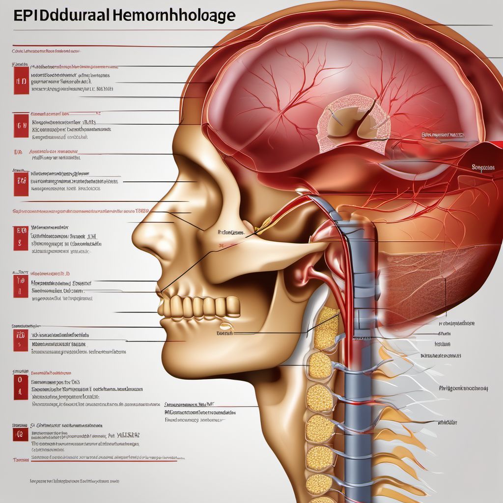 Epidural hemorrhage with loss of consciousness of 30 minutes or less digital illustration