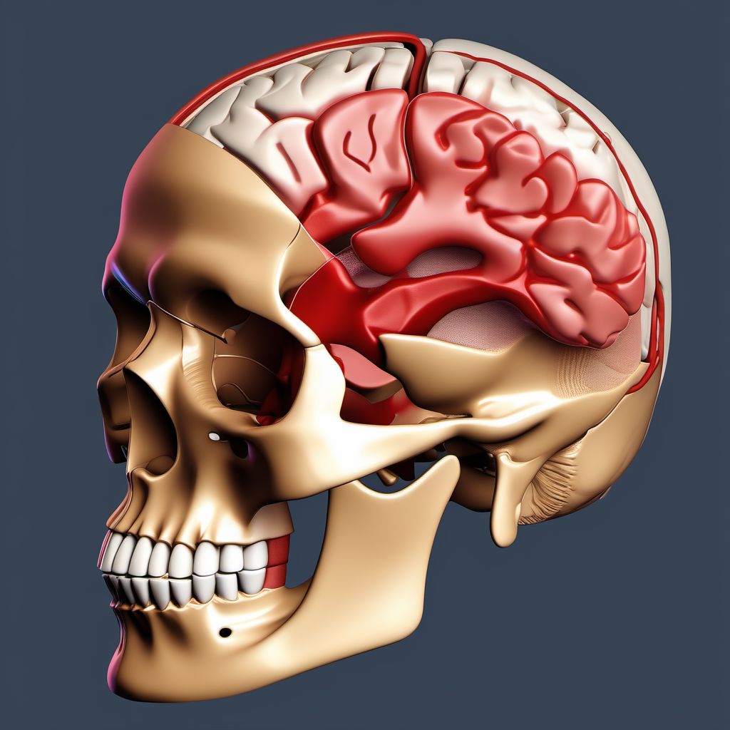 Traumatic subdural hemorrhage with loss of consciousness of 31 minutes to 59 minutes digital illustration