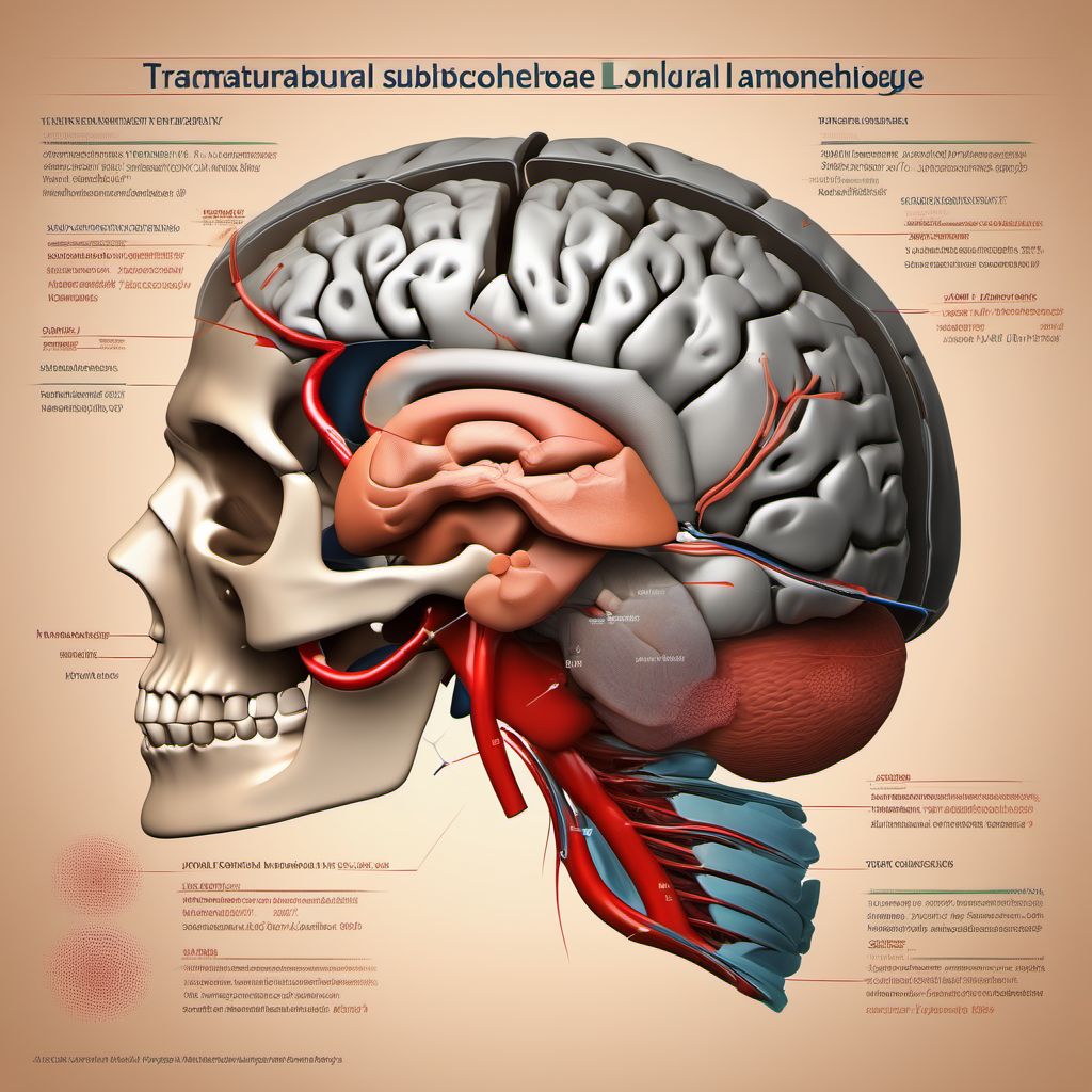 Traumatic subdural hemorrhage with loss of consciousness of 1 hour to 5 hours 59 minutes digital illustration