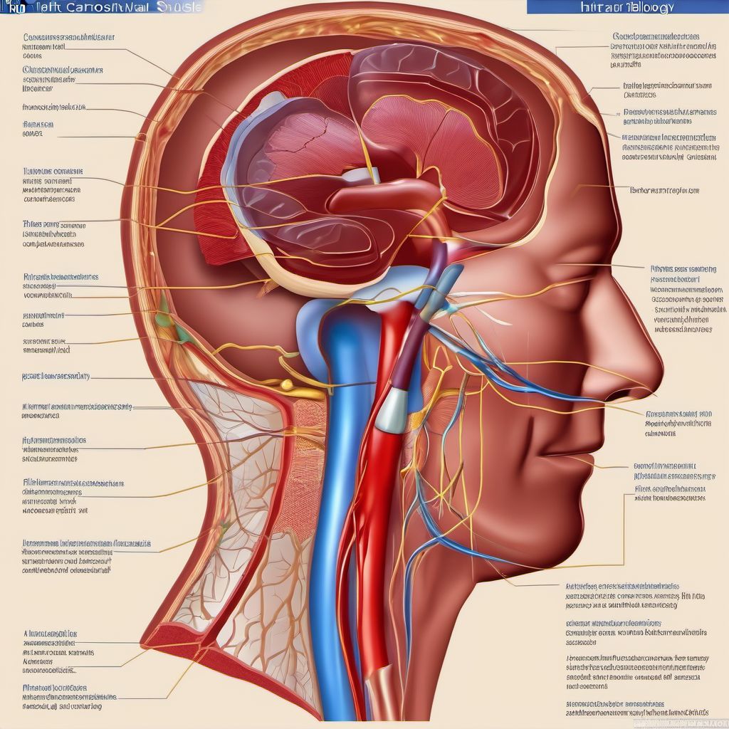 Injury of right internal carotid artery, intracranial portion, not elsewhere classified with loss of consciousness of 6 hours to 24 hours digital illustration