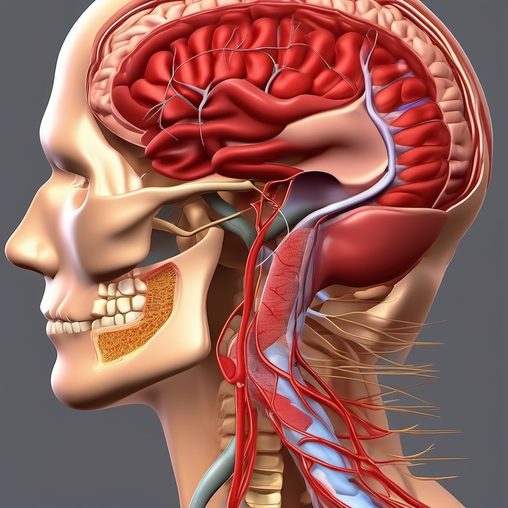 Injury of right internal carotid artery, intracranial portion, not elsewhere classified with loss of consciousness greater than 24 hours with return to pre-existing conscious level digital illustration