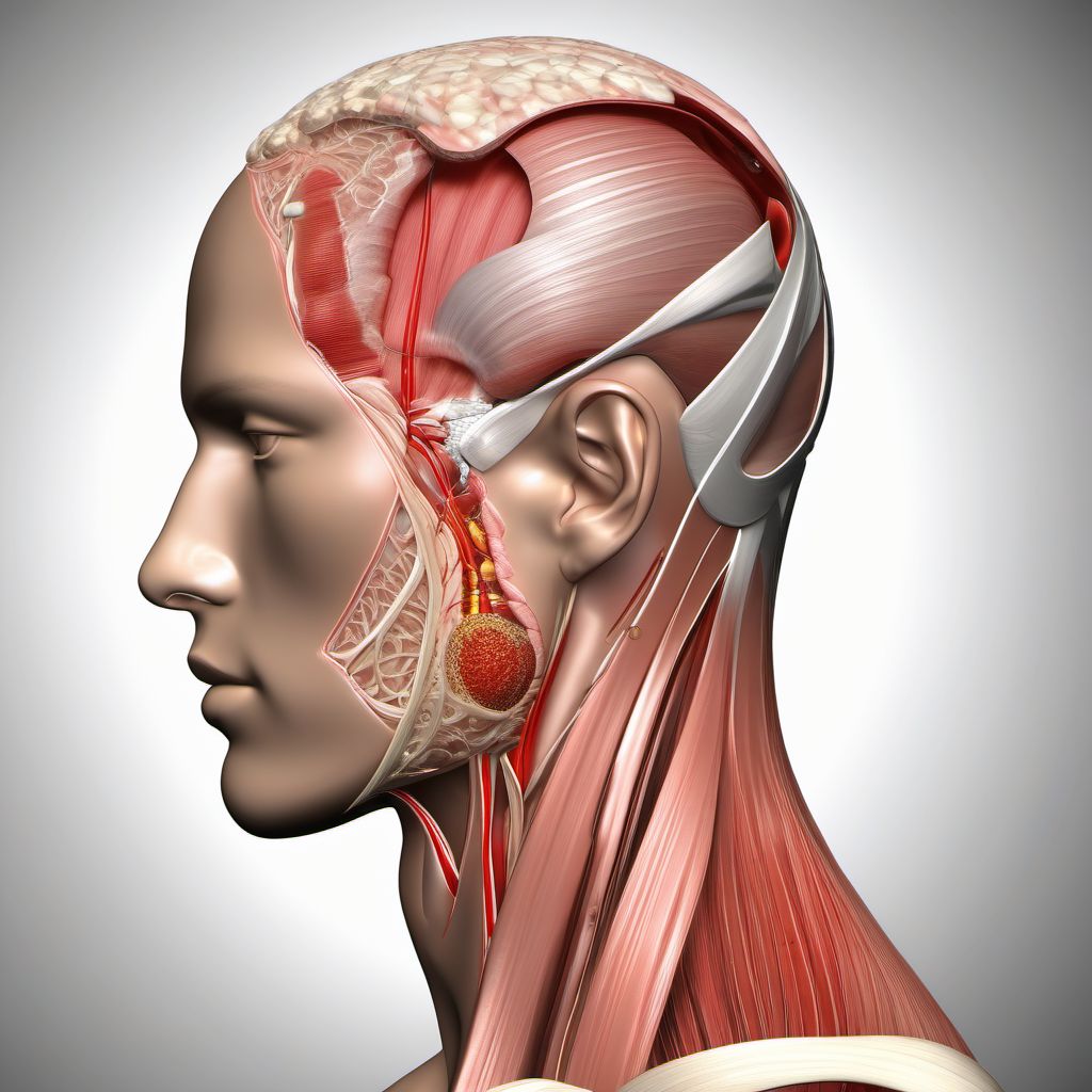 Laceration of muscle and tendon of head digital illustration