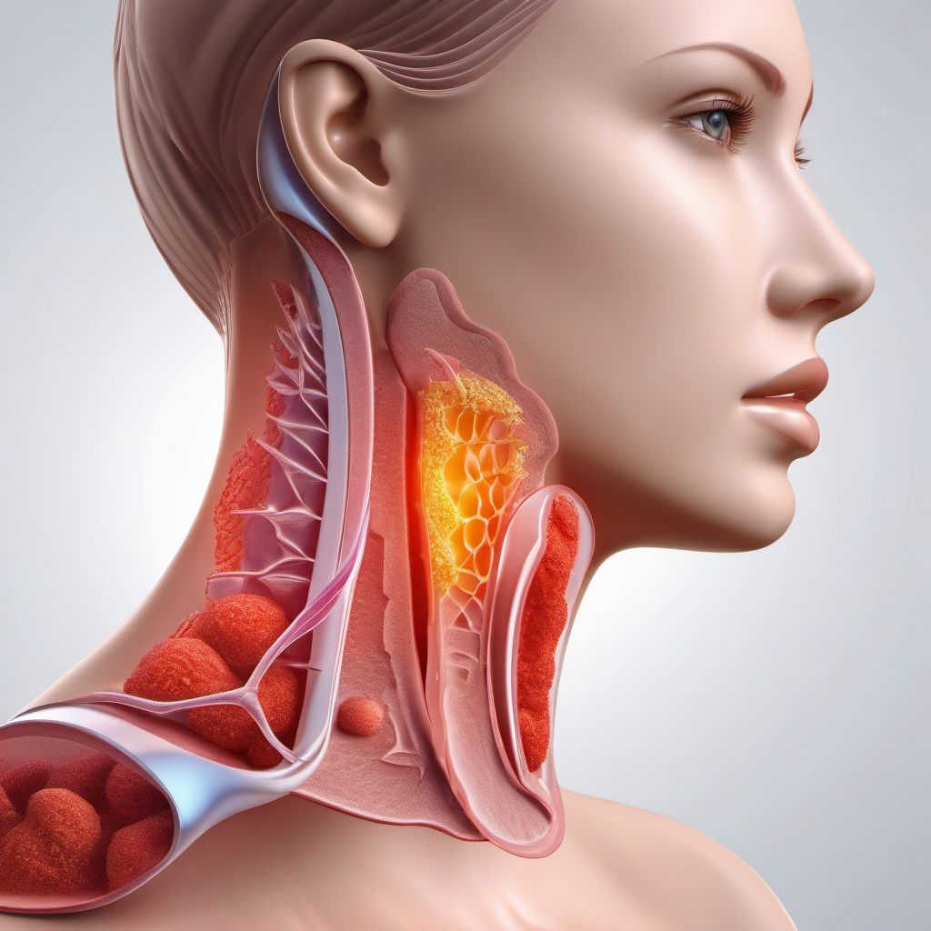 Laceration with foreign body of thyroid gland digital illustration