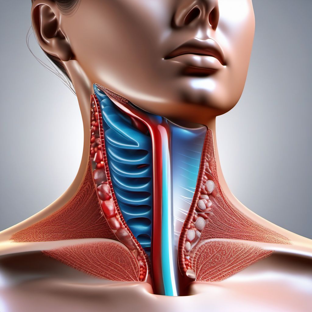 Puncture wound with foreign body of thyroid gland digital illustration