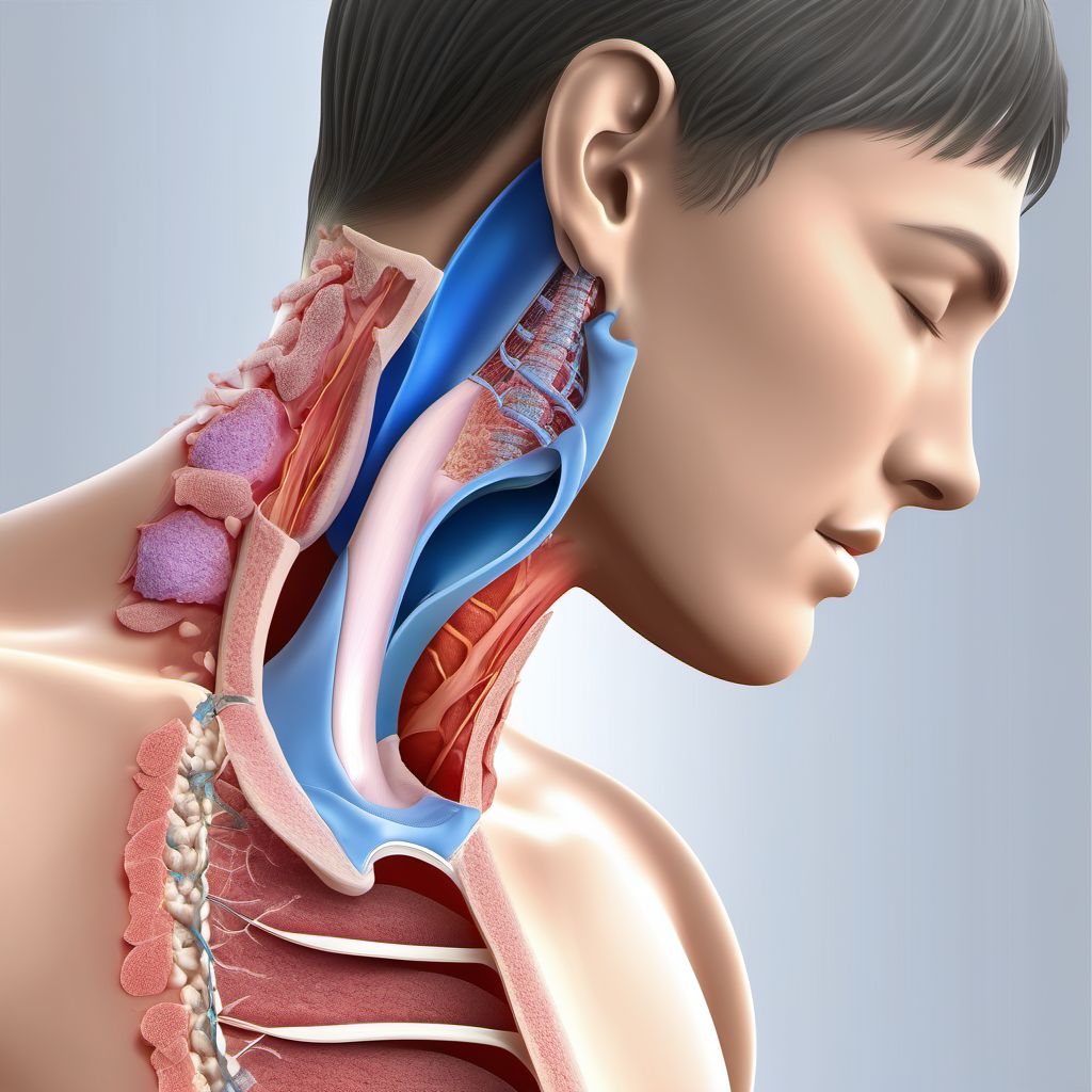 Laceration with foreign body of pharynx and cervical esophagus digital illustration