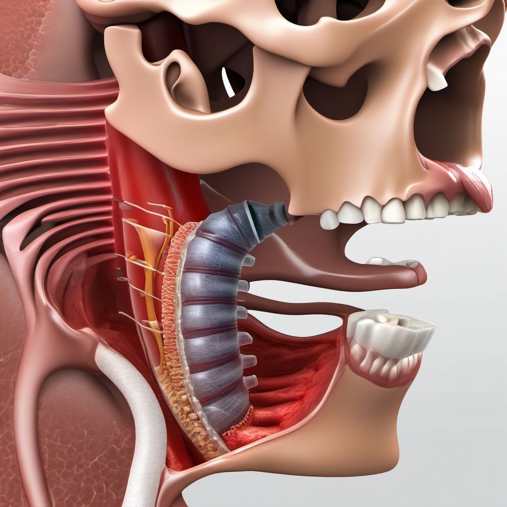 Puncture wound with foreign body of pharynx and cervical esophagus digital illustration