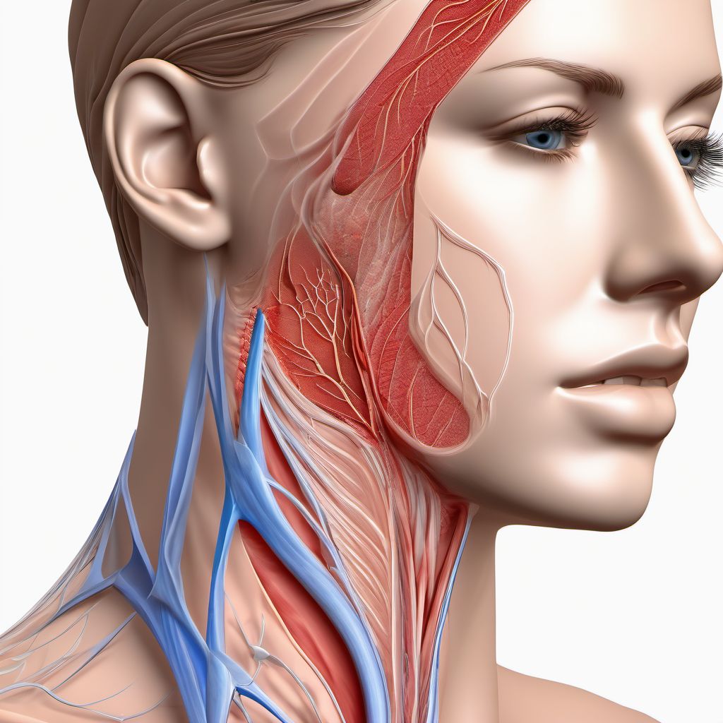 Minor laceration of left external jugular vein digital illustration