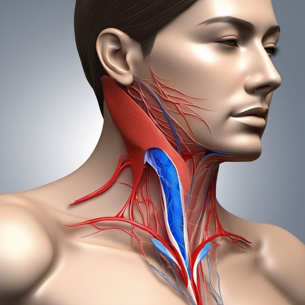 Major laceration of left external jugular vein digital illustration