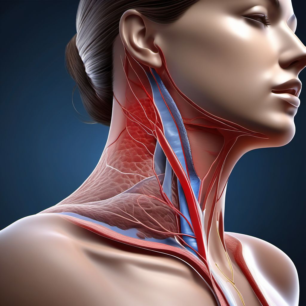 Major laceration of right internal jugular vein digital illustration