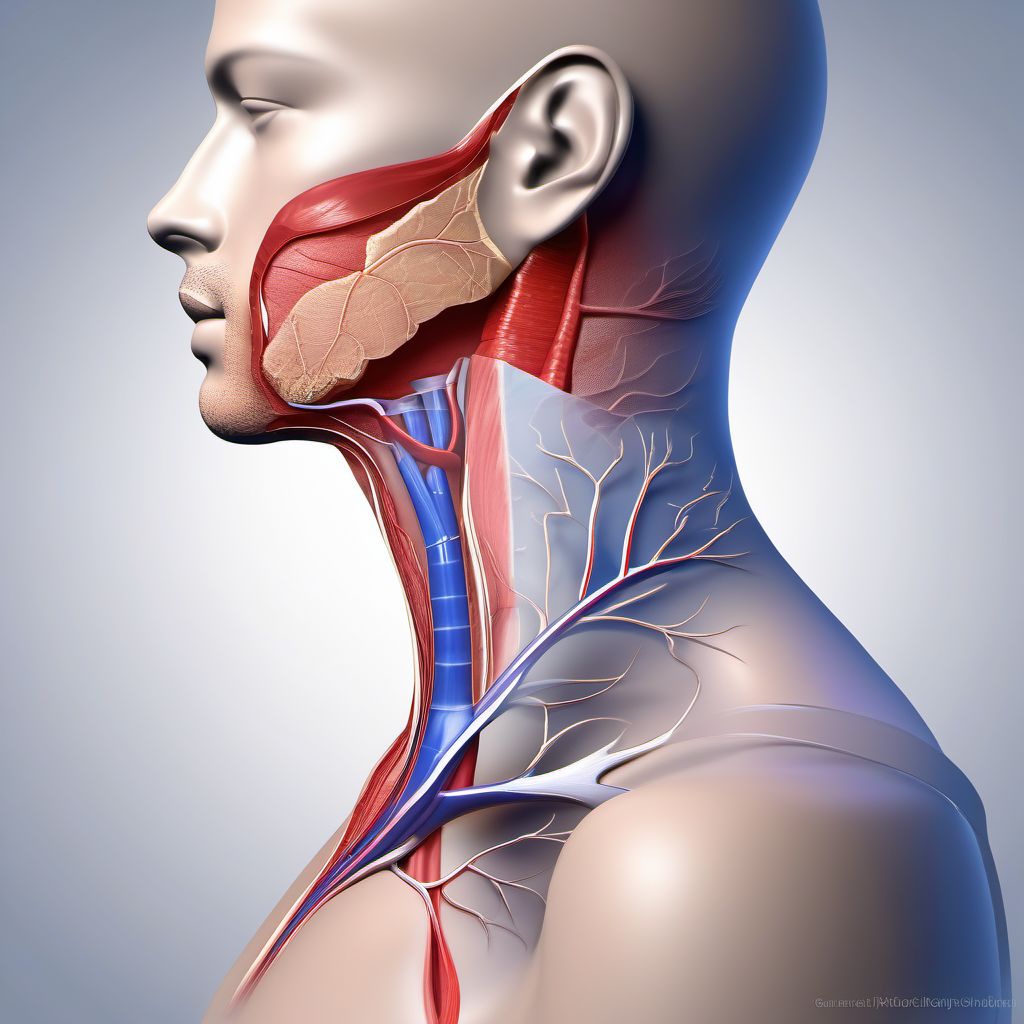 Major laceration of left internal jugular vein digital illustration