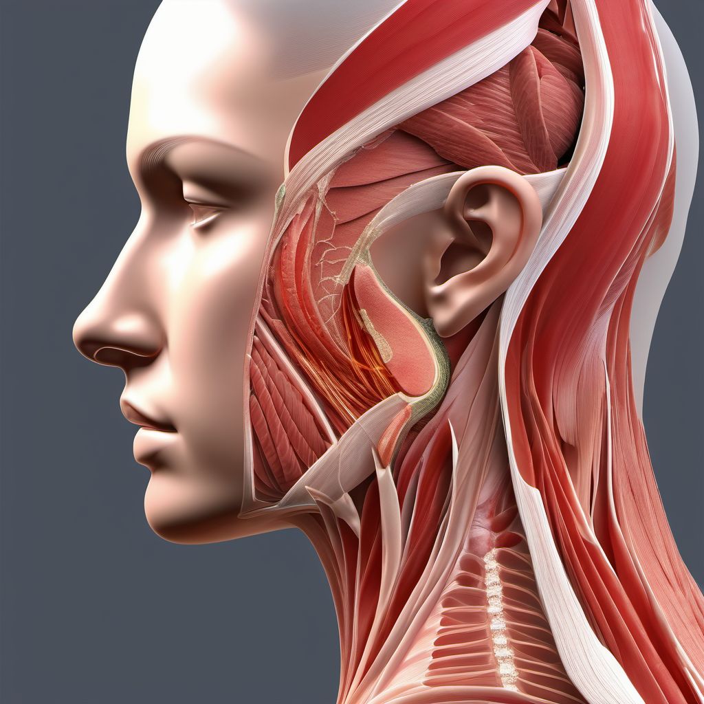 Laceration of muscle, fascia and tendon at neck level digital illustration