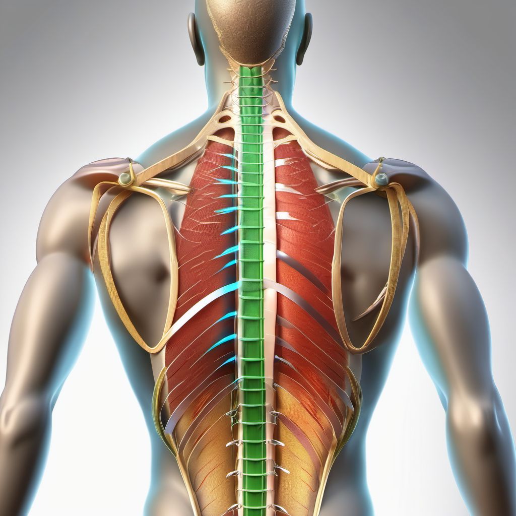 Unspecified superficial injuries of right back wall of thorax digital illustration