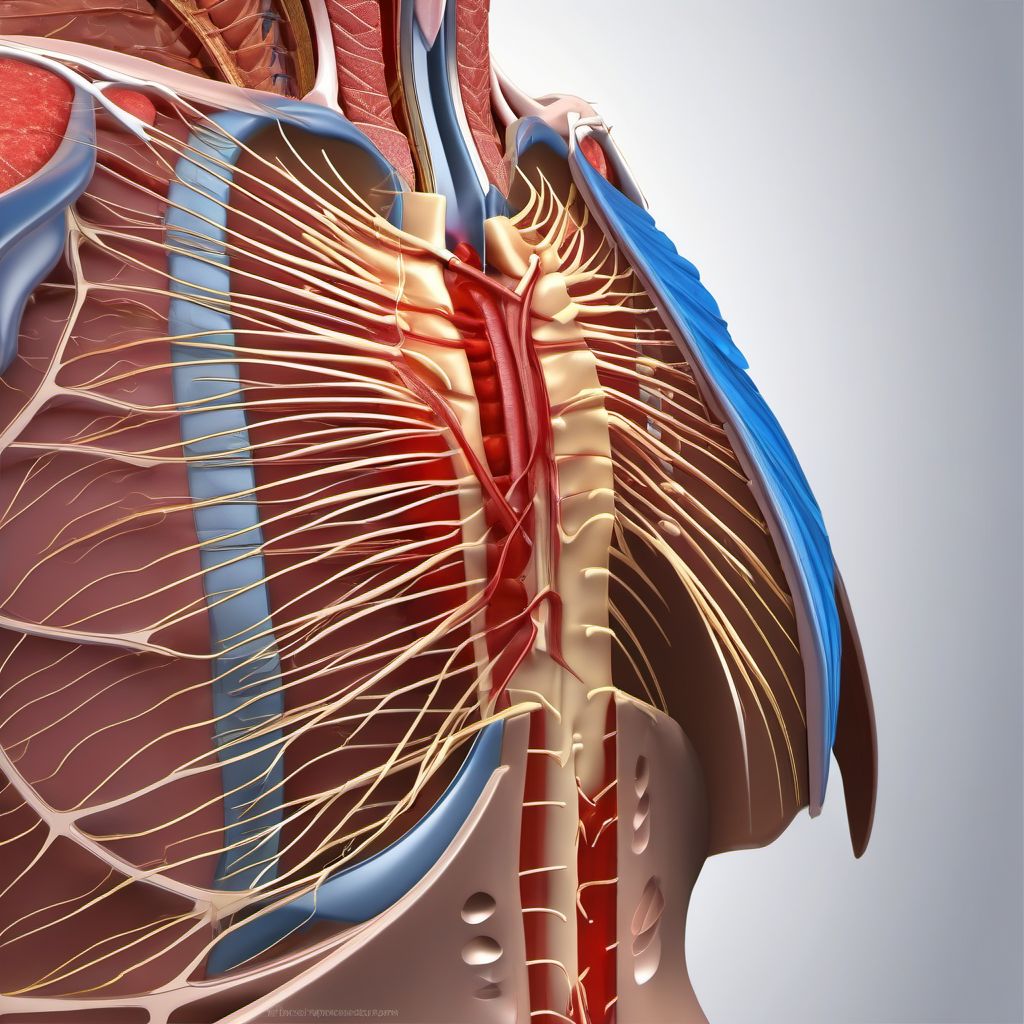 Laceration with foreign body of right front wall of thorax without penetration into thoracic cavity digital illustration