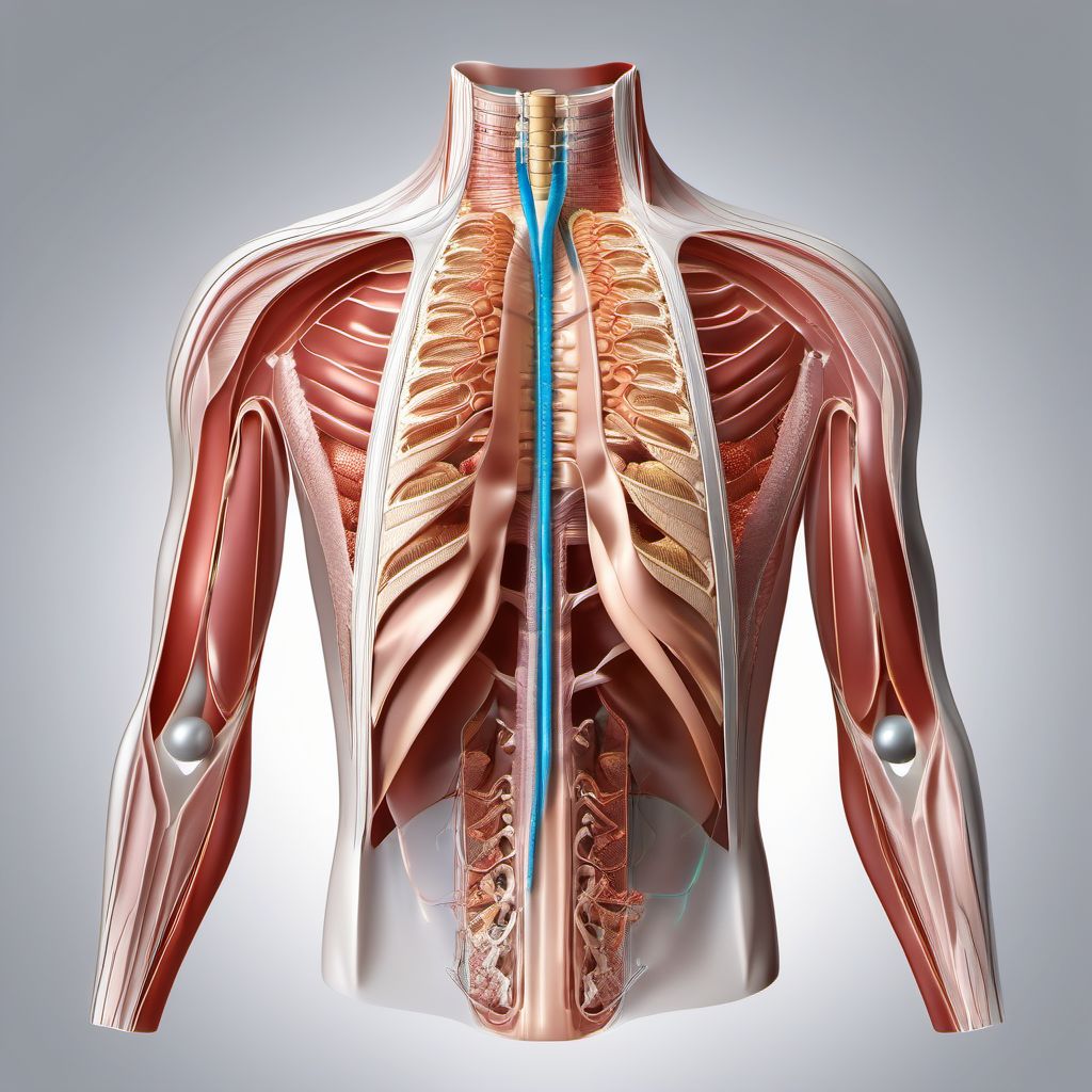 Laceration with foreign body of unspecified front wall of thorax without penetration into thoracic cavity digital illustration