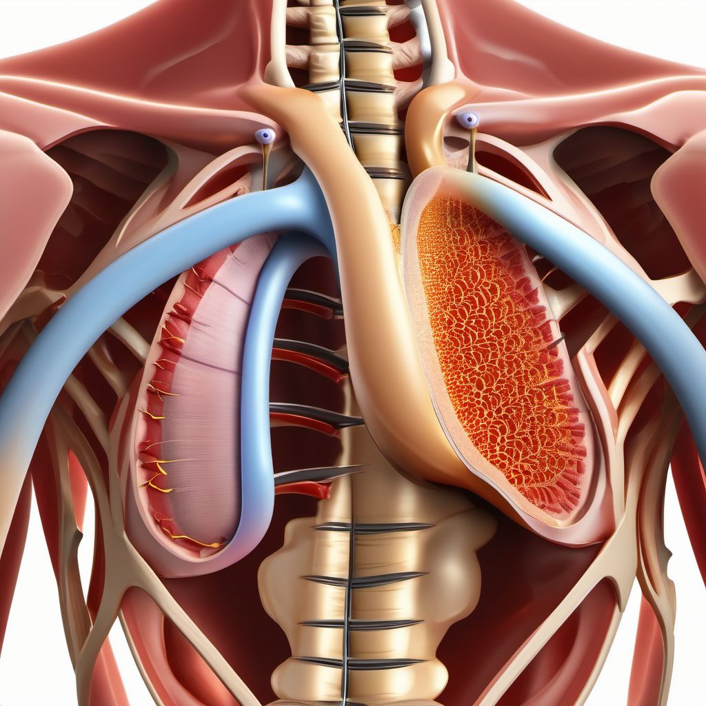 Puncture wound with foreign body of right front wall of thorax without penetration into thoracic cavity digital illustration