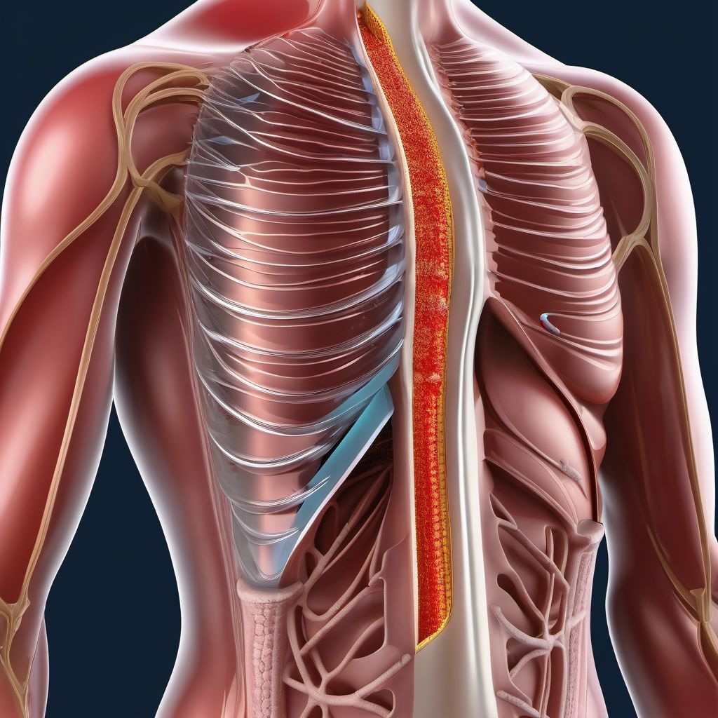 Puncture wound with foreign body of left front wall of thorax without penetration into thoracic cavity digital illustration