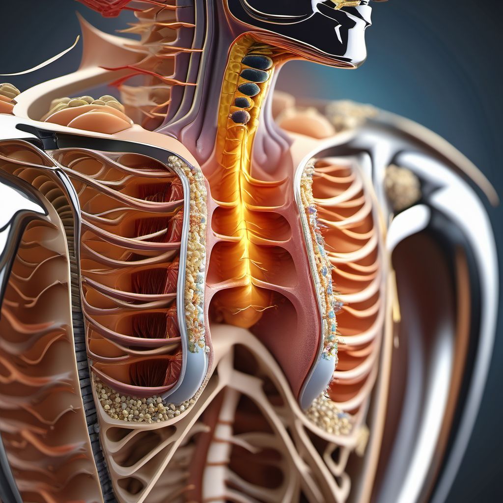 Open bite of front wall of thorax without penetration into thoracic cavity digital illustration