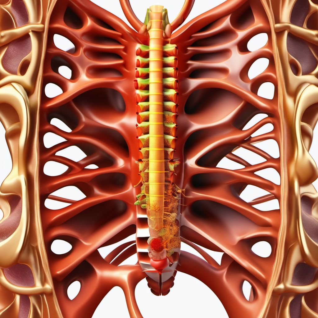 Open bite of left front wall of thorax without penetration into thoracic cavity digital illustration