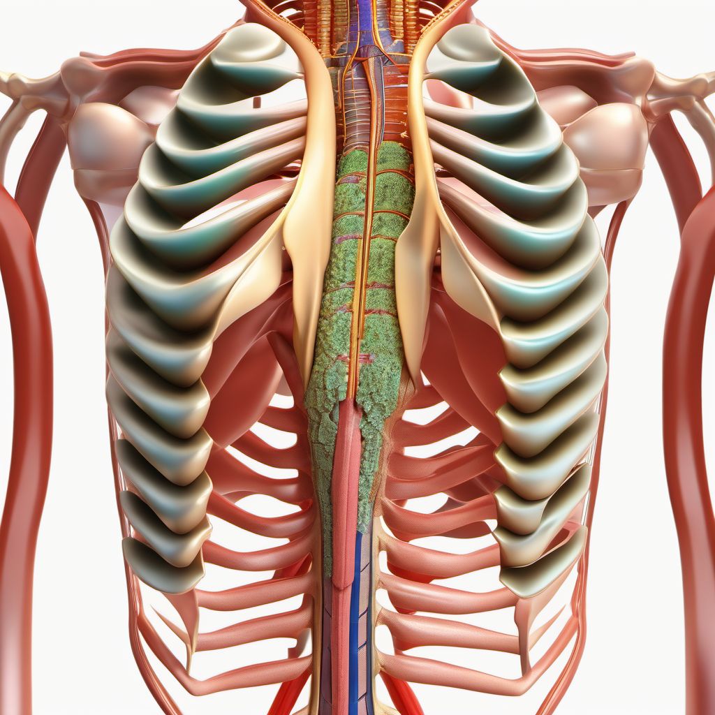 Open bite of unspecified front wall of thorax without penetration into thoracic cavity digital illustration