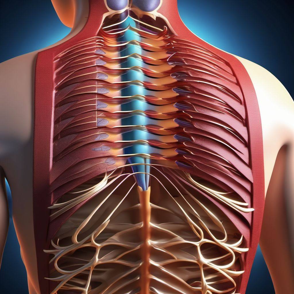 Open wound of back wall of thorax without penetration into thoracic cavity digital illustration