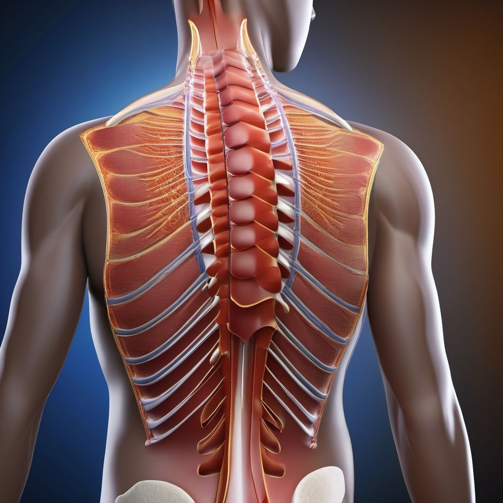 Unspecified open wound of back wall of thorax without penetration into thoracic cavity digital illustration