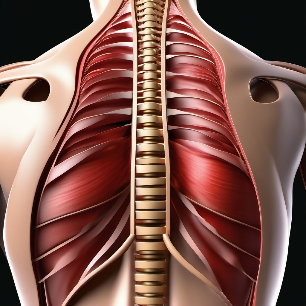 Unspecified open wound of right back wall of thorax without penetration into thoracic cavity digital illustration