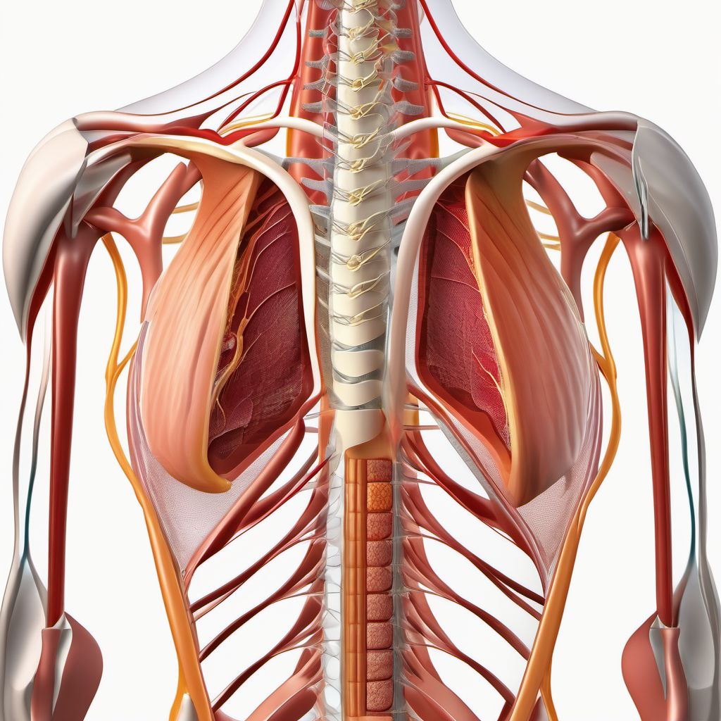 Laceration without foreign body of right back wall of thorax without penetration into thoracic cavity digital illustration