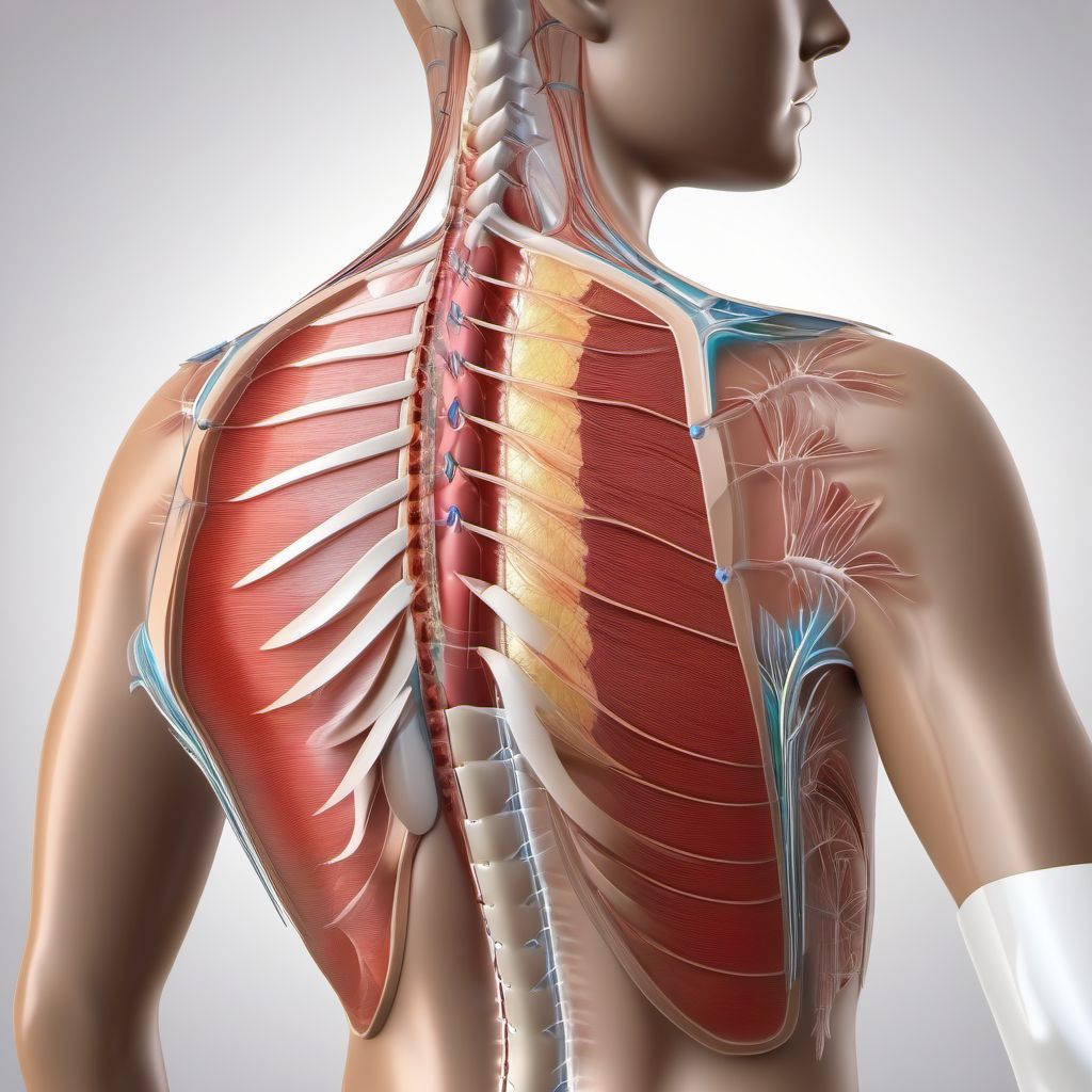 Laceration with foreign body of right back wall of thorax without penetration into thoracic cavity digital illustration