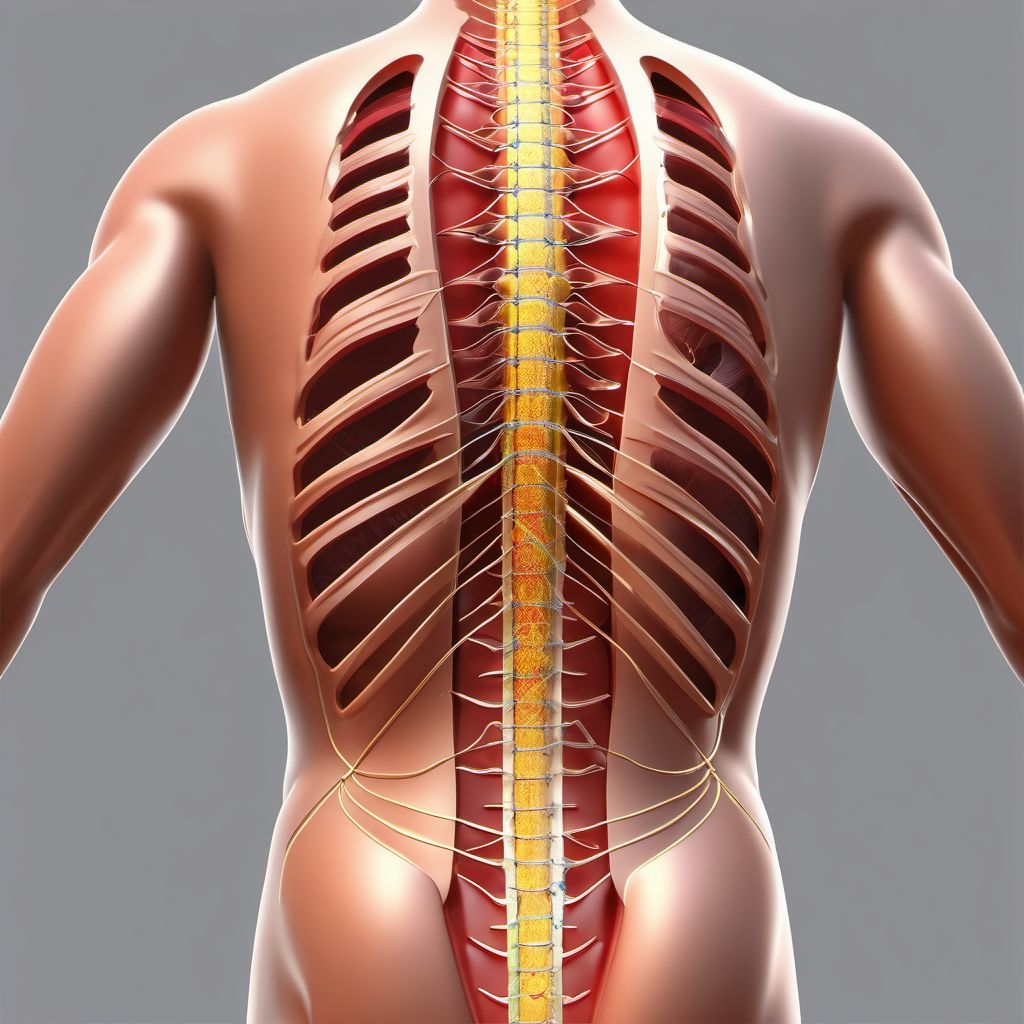 Laceration with foreign body of left back wall of thorax without penetration into thoracic cavity digital illustration