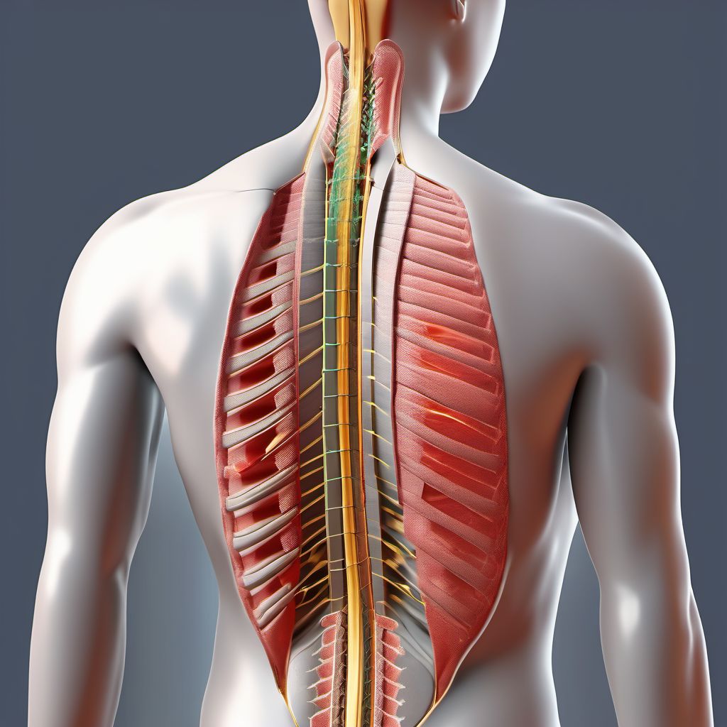 Laceration with foreign body of unspecified back wall of thorax without penetration into thoracic cavity digital illustration