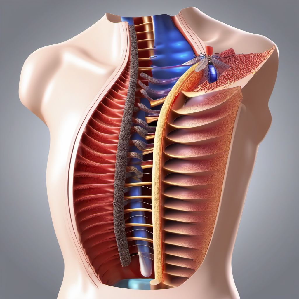 Puncture wound without foreign body of left back wall of thorax without penetration into thoracic cavity digital illustration