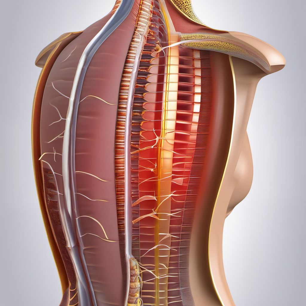 Puncture wound with foreign body of back wall of thorax without penetration into thoracic cavity digital illustration