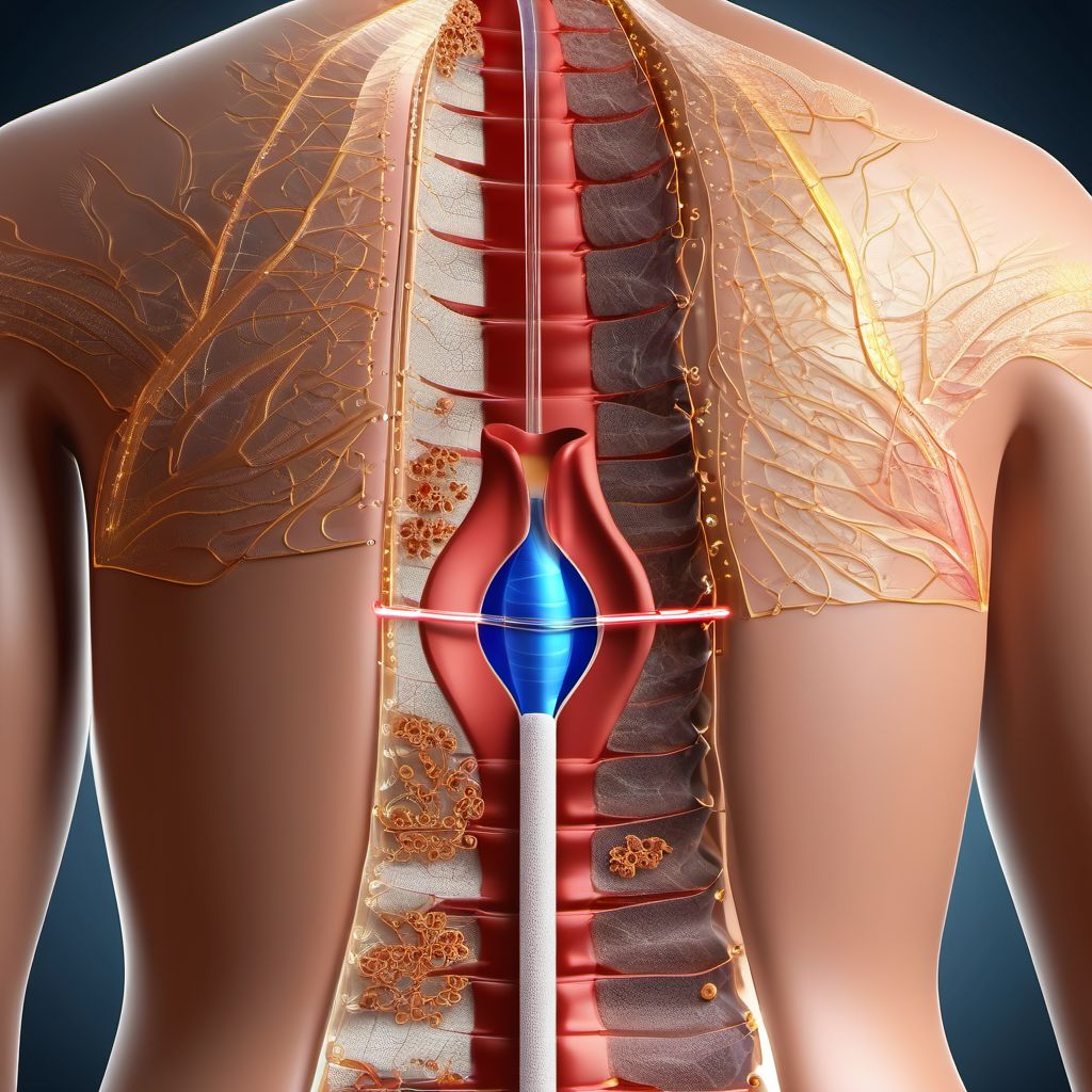 Puncture wound with foreign body of right back wall of thorax without penetration into thoracic cavity digital illustration