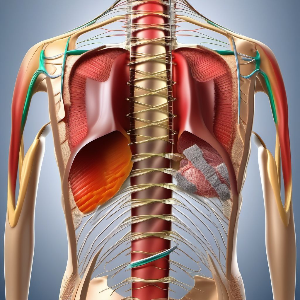 Puncture wound with foreign body of left back wall of thorax without penetration into thoracic cavity digital illustration