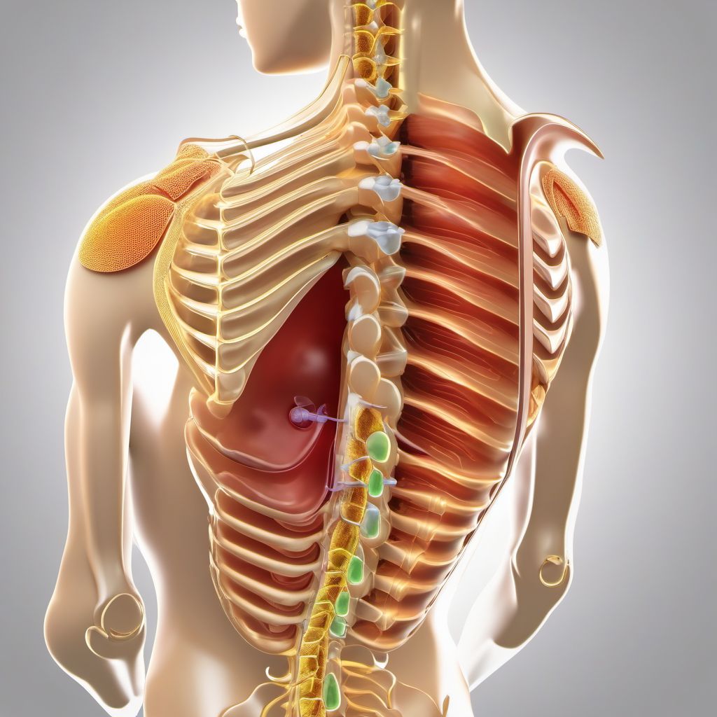 Open bite of left back wall of thorax without penetration into thoracic cavity digital illustration