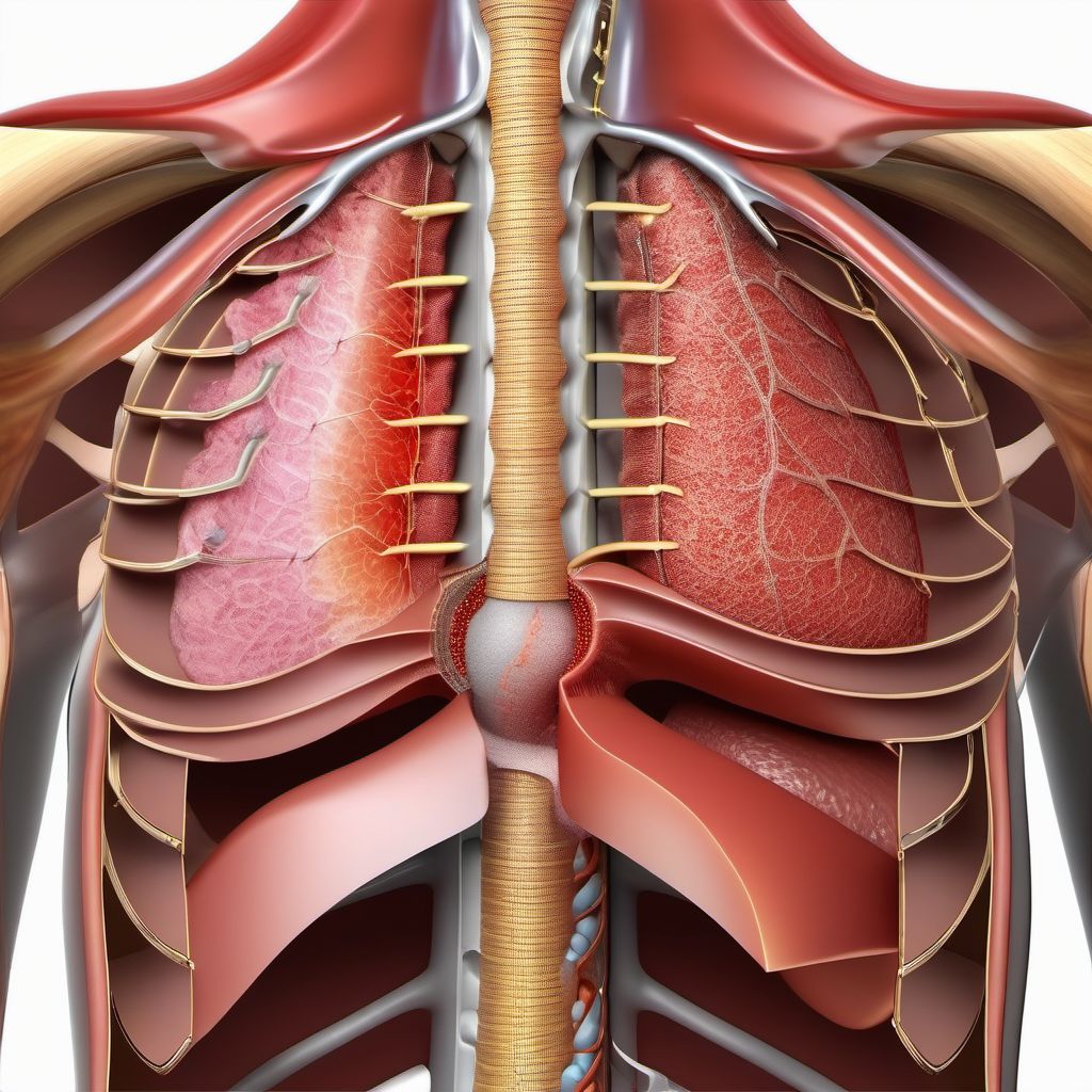 Open wound of front wall of thorax with penetration into thoracic cavity digital illustration