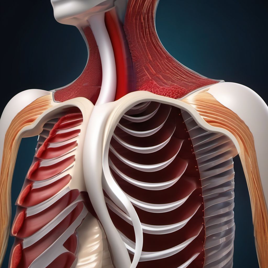 Unspecified open wound of right front wall of thorax with penetration into thoracic cavity digital illustration