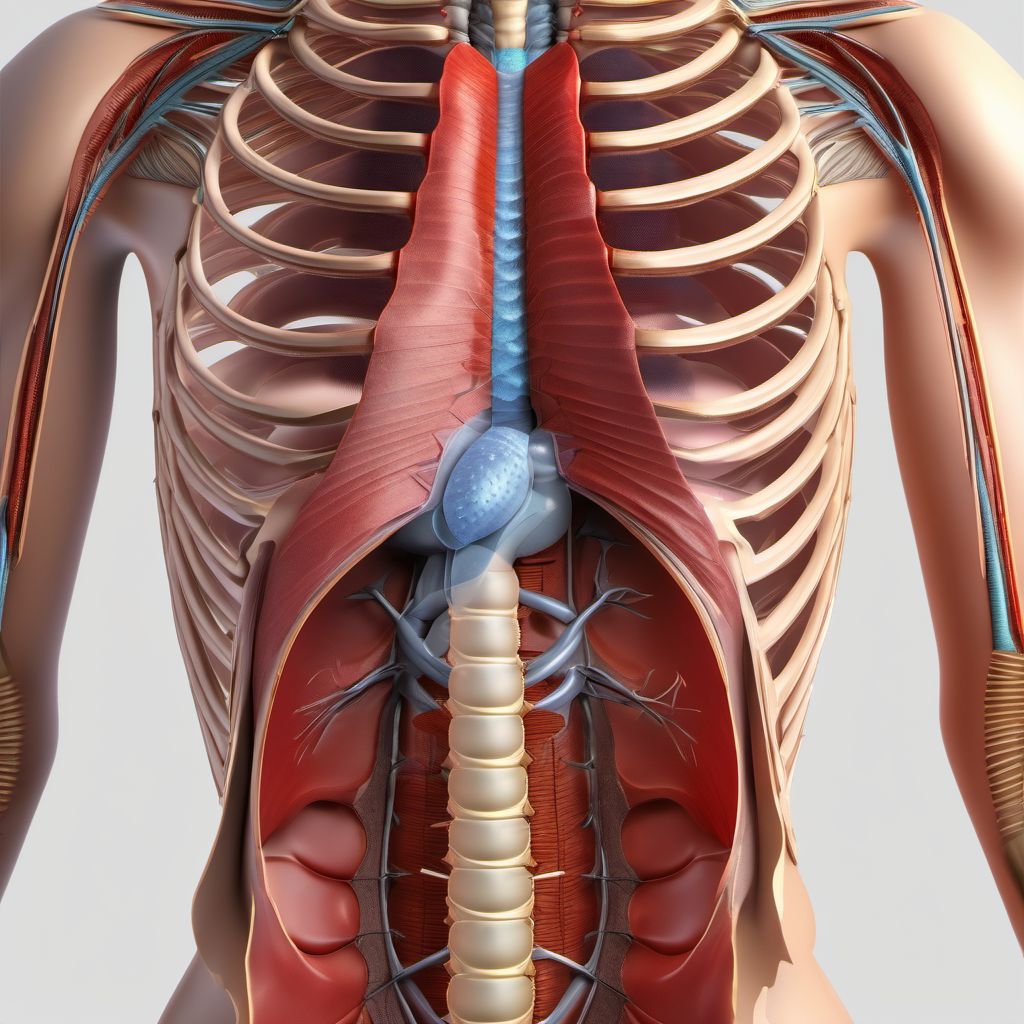 Unspecified open wound of left front wall of thorax with penetration into thoracic cavity digital illustration