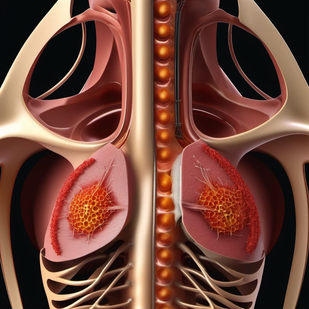 Unspecified open wound of unspecified front wall of thorax with penetration into thoracic cavity digital illustration