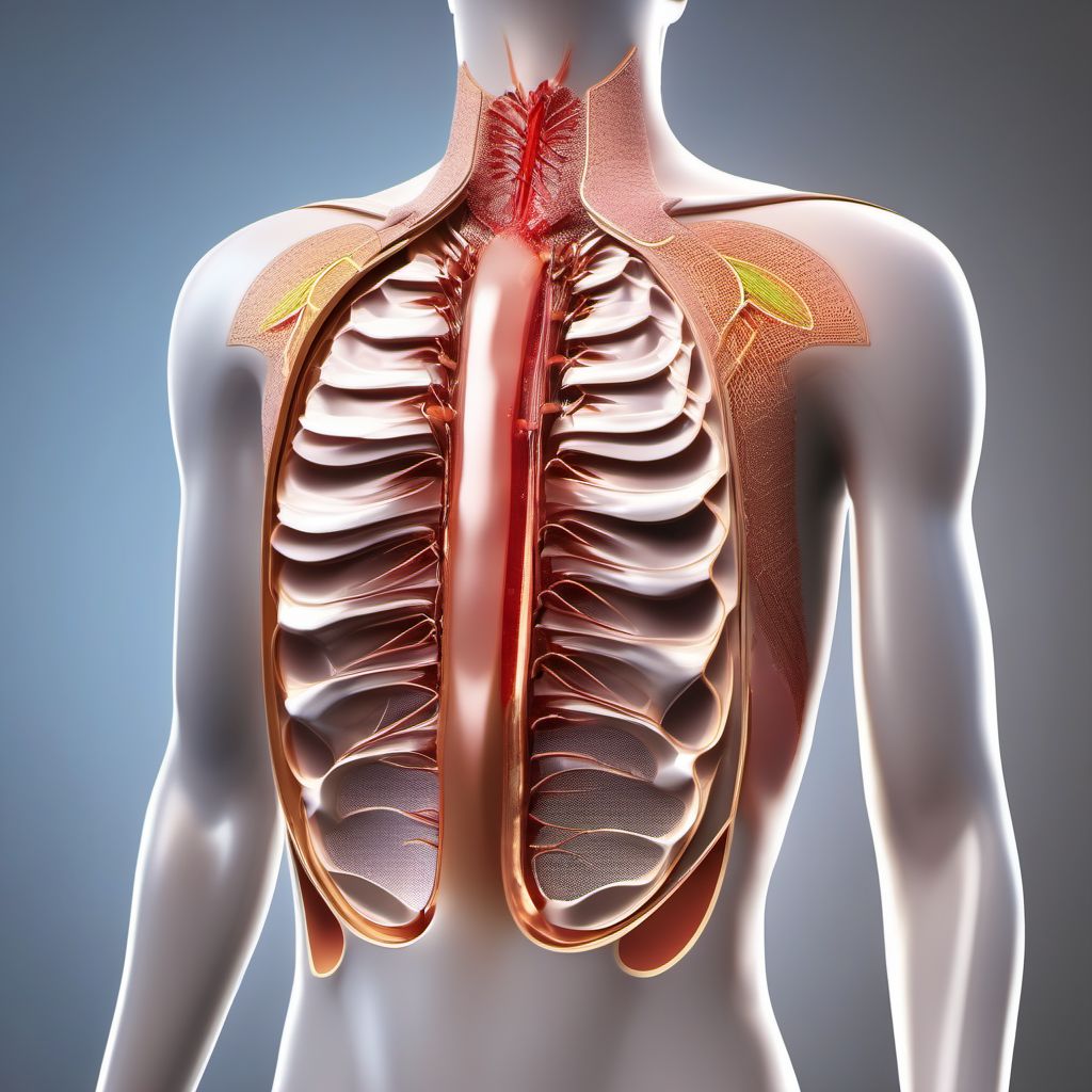 Laceration without foreign body of left front wall of thorax with penetration into thoracic cavity digital illustration