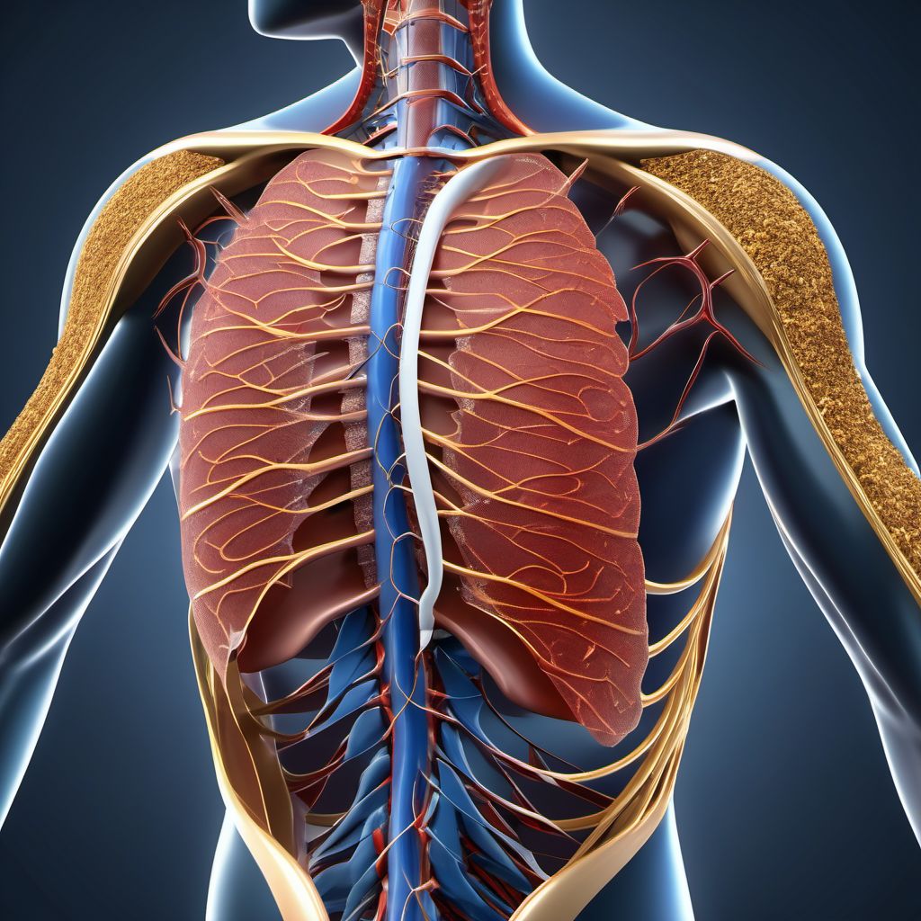 Laceration with foreign body of front wall of thorax with penetration into thoracic cavity digital illustration