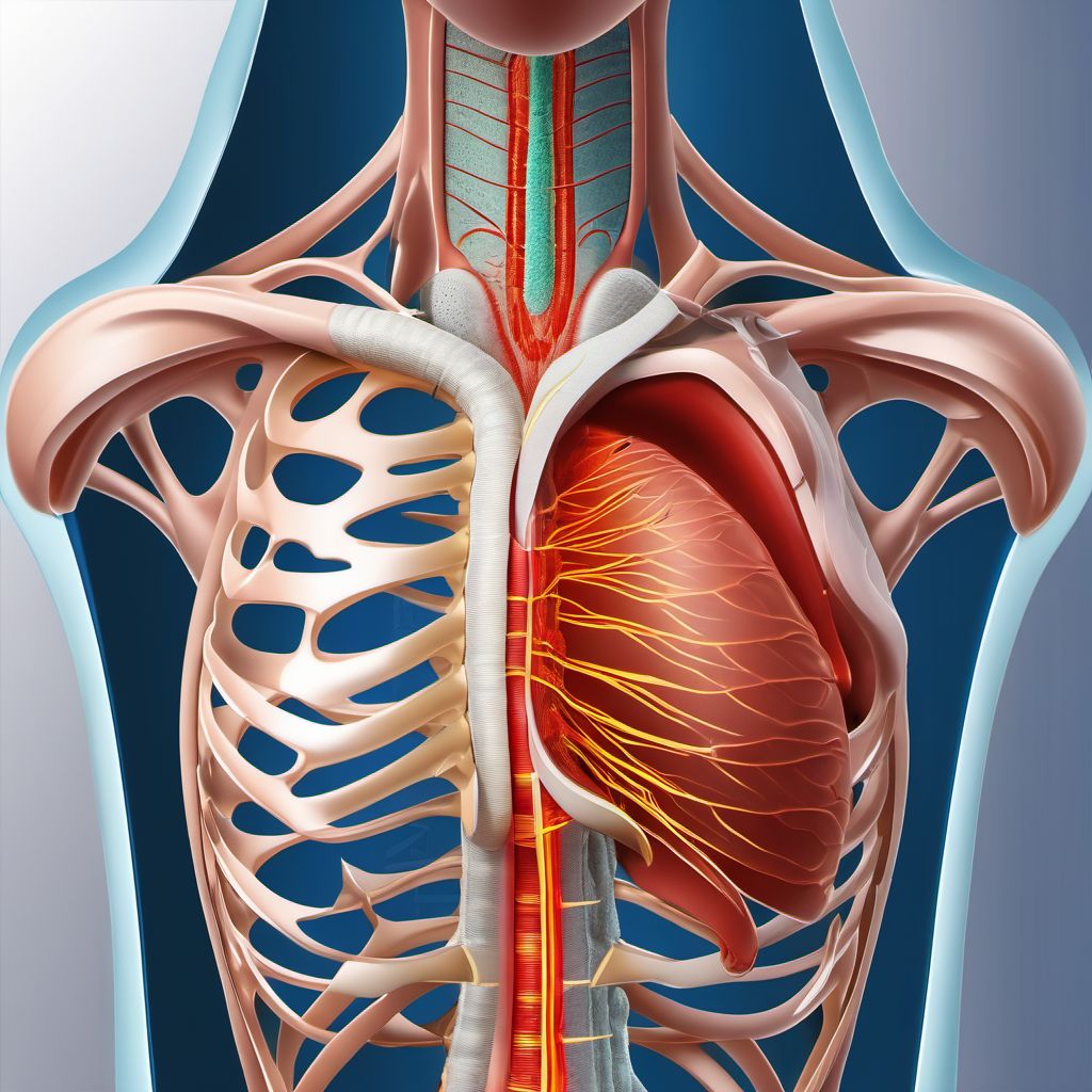 Laceration with foreign body of right front wall of thorax with penetration into thoracic cavity digital illustration