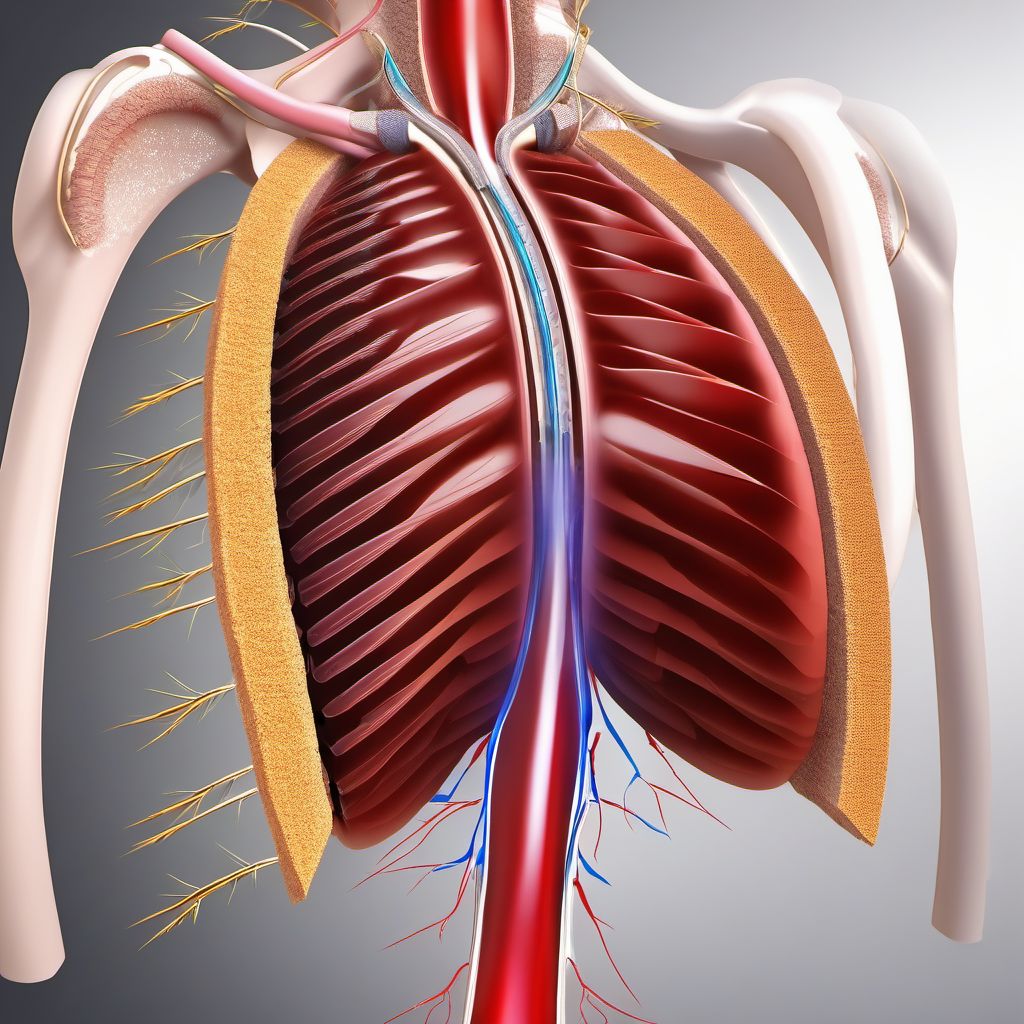 Puncture wound with foreign body of front wall of thorax with penetration into thoracic cavity digital illustration