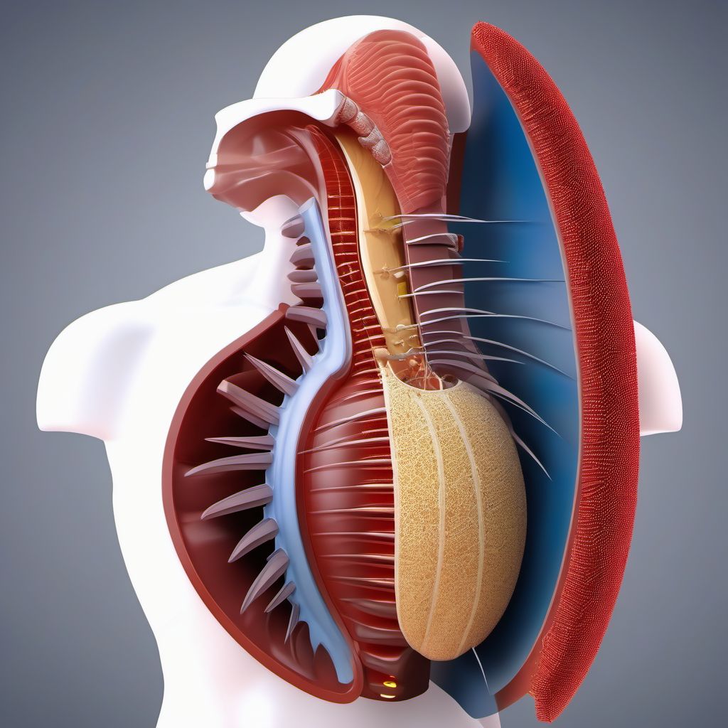 Puncture wound with foreign body of left front wall of thorax with penetration into thoracic cavity digital illustration