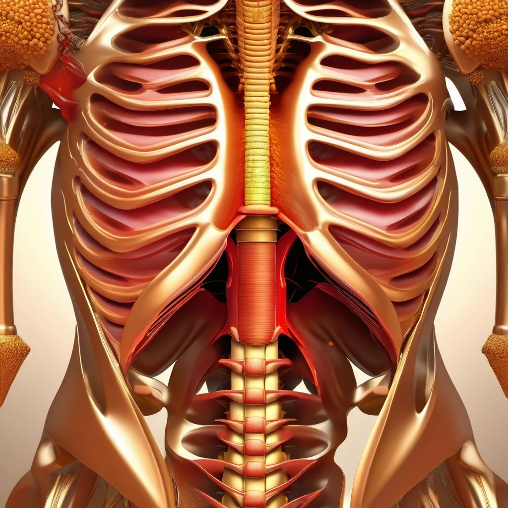 Open bite of front wall of thorax with penetration into thoracic cavity digital illustration