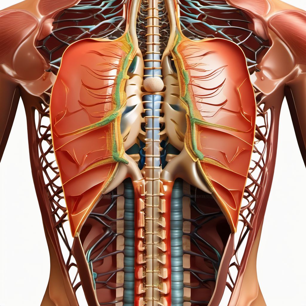 Open bite of right front wall of thorax with penetration into thoracic cavity digital illustration