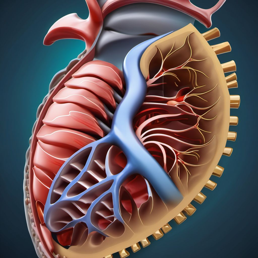 Open bite of left front wall of thorax with penetration into thoracic cavity digital illustration