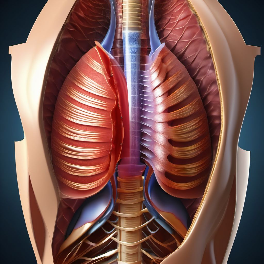 Open wound of back wall of thorax with penetration into thoracic cavity digital illustration