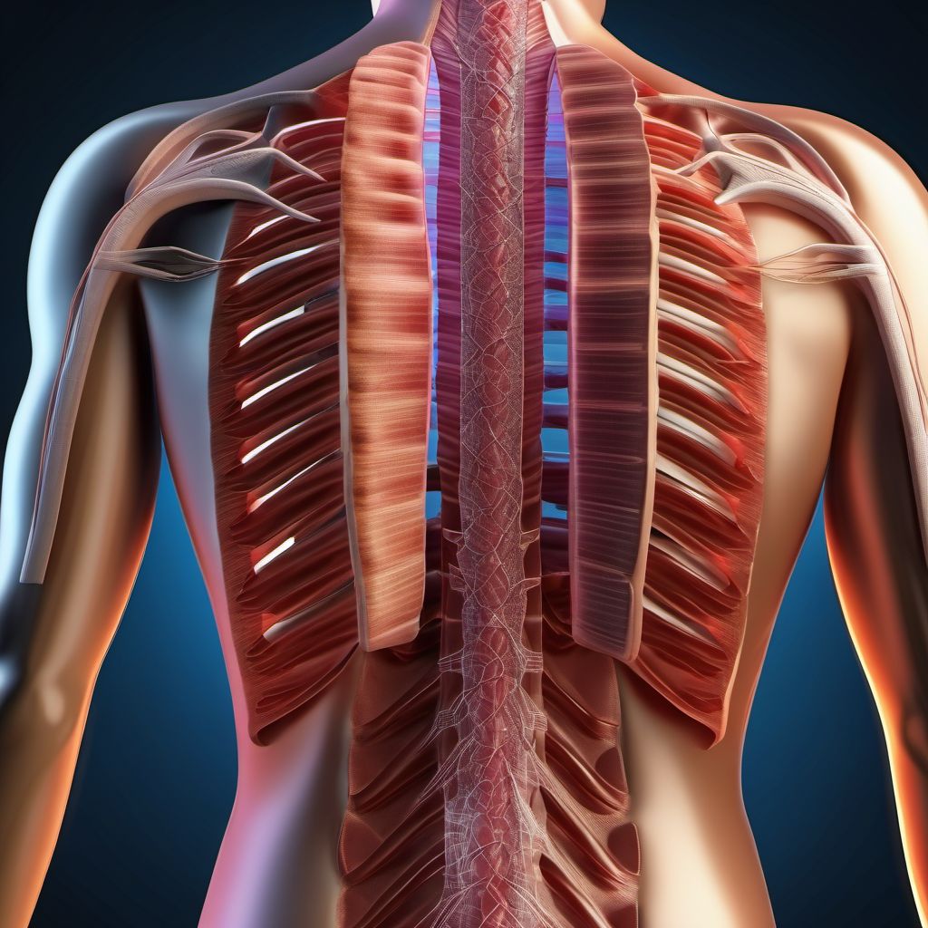 Unspecified open wound of back wall of thorax with penetration into thoracic cavity digital illustration