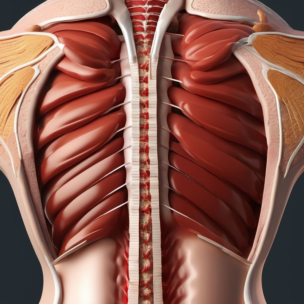 Unspecified open wound of right back wall of thorax with penetration into thoracic cavity digital illustration